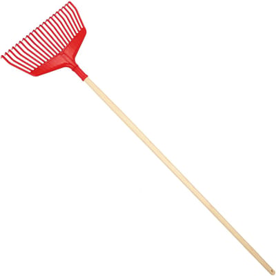 KOTARBAU® Bladhark, Tuinhark van Kunststof, 38 cm, met Houten Steel, 150 cm, Extra-Click, Gazonhark, Waaierbezem, Stevige Hark, Hark voor Gras Tuin Gazon, Rood & Gelakt Hout