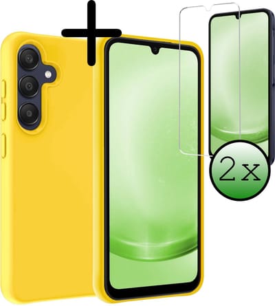 Hoesje Met 2x Screenprotector - Geschikt voor Samsung Galaxy A25 - Sterk & Shockproof - Back Cover - Siliconen Case - Telefoon Hoes - Geel