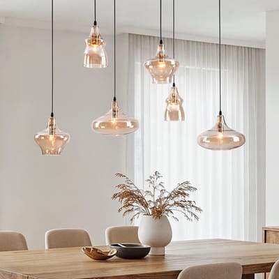 LumenXL - 6-lichts design hanglamp Trinidad zwart - amber glas