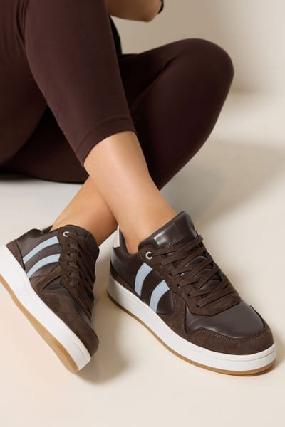 Yours Chocoladebruine Gevoerde Vetersneakers In Brede Epasvormsize 37E