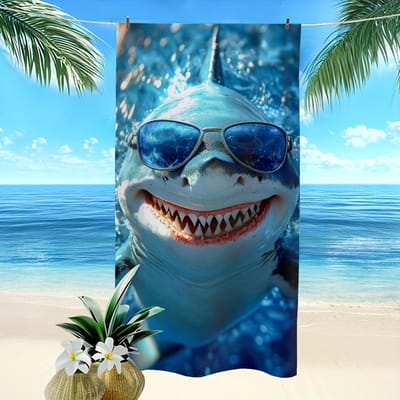 Haai Design Ultra Zachte Microvezel Handdoek, Sneldrogend Hedendaags voor Strand Zwembad Bad W40*H60(CM)