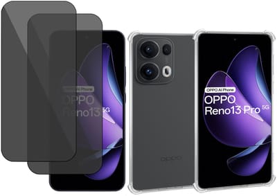 ChiGuard Hoesje & 2x Privacy Screenprotector geschikt voor OPPO Reno 13 Pro – Gehard Glas Cover + Shock Proof Case - Transparant
