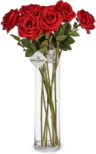 Ibergarden Kunstbloem Roos Elegance - 5x - dieprood - 63 cm - losse steel - Kunst zijdebloemen
