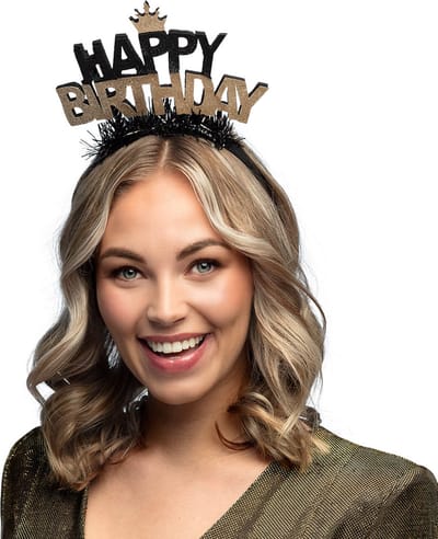 Boland - Diadeem 'Happy birthday' Goud - Één maat - Volwassenen - Unisex -