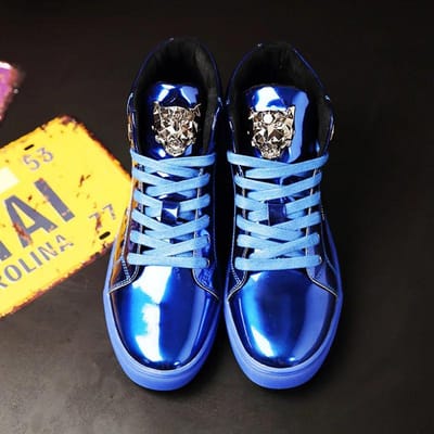 Hoge Heren Sportschoenen Leren Casual Schoenen Street Style Spiegel Mode Veelzijdige Heren Board Schoenen 44 blauw