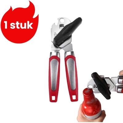 1-delige blikopener - Handmatige 3-in-1 multifunctionele krachtige blikopener - Keukenblikopener - Flessenopener - Rood