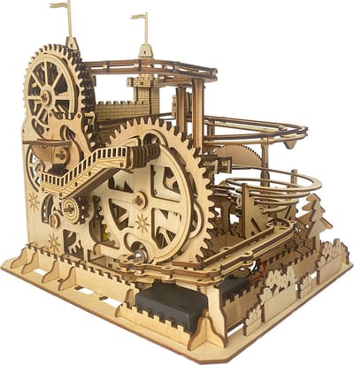 Meedeer Houten Bouwpakket-3D puzzel-houten puzzel-mechanische constructie-Set met houten achtbaan met knikkers voor volwassenen en kinderen-met de hand in elkaar te zetten-mechanisch tandwiel-3D-puzzel-constructieset met 10 stalen knikkers