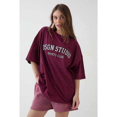 Dames Dsgn Studio Applique Oversized T-shirt | Plum | Maat: XS