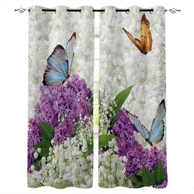 Rode Vlinder Mooie Raamgordijnen Slaapkamer Keuken Gordijn Paneel Kerst Huisdecoratie Gordijnen voor Woonkamer 135W x 60H(cm)