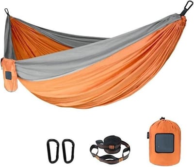 Reishangmat Nylon - Kampeerhangmat Draagbaar - Buiten Ontspannen - Zacht Comfortabel Lichtgewicht - 270 x 140 cm - Oranje Grijs