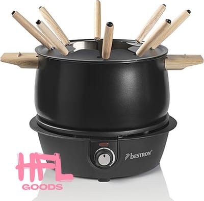 HFL Goods Fondue set - 8 Persoons Fondueset - Zwart Met Hout