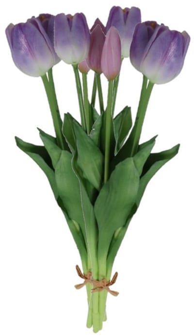 Countryfield Kunst tulpen boeket Fleur - 10x stuks - lila paars - real touch - 41 cm - levensechte kunstbloemen