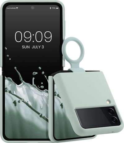 kwmobile flexibel telefoonhoesje van TPU - geschikt voor Samsung Galaxy Z Flip 3 5G - Siliconen coating - Hoesje met ring in cool mint