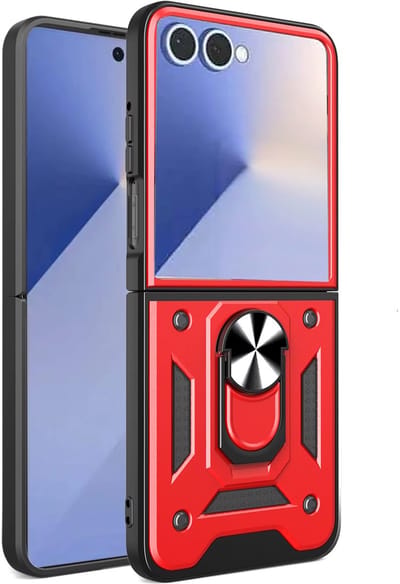 Hoesje Geschikt voor Samsung Galaxy Z Flip7 - Rood - Casemania Anti-Shock Hybrid Armor Back Cover - Hoes met Kickstand Ring