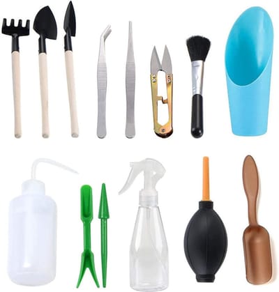 Dailygoods - Tuingereedschap Mini-set (14 stuks), bonsaigereedschapsset, complete gereedschapsset, geschikt voor binnen- of potplanten
