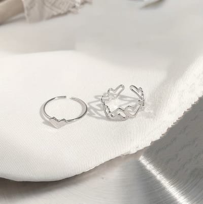 Zilverkleurige ring set dames aanschuifring open ring hart ring stapelbare ring verstelbare ring minimalistische vriendschapsring 2 delige sieraden set