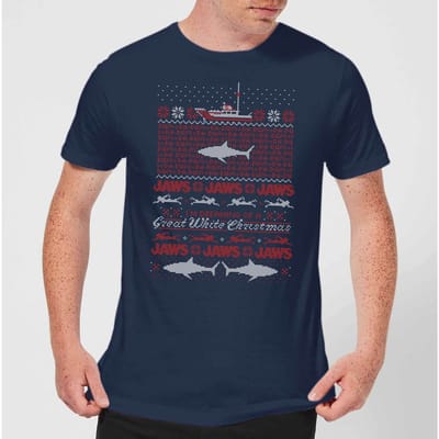 Jaws Great White Kerst T-Shirt - Navy - S