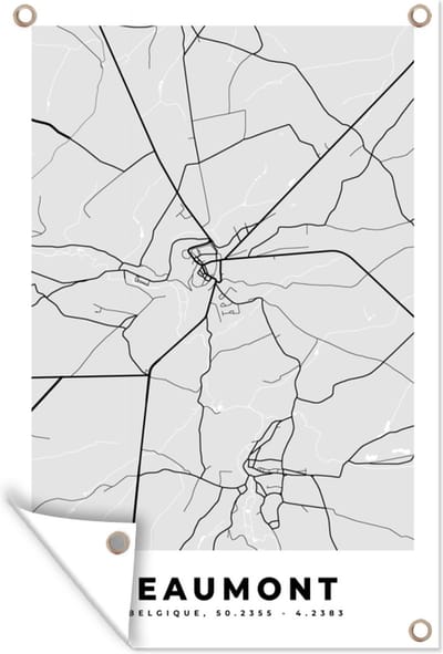 Muurdecoratie Plattegrond – Beaumont – Zwart Wit – Stadskaart - Kaart - 120x180 cm - Tuinposter - Tuindoek