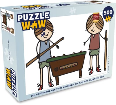 Puzzel Een illustratie van twee kinderen die aan het biljarten zijn - Legpuzzel - Puzzel 500 stukjes