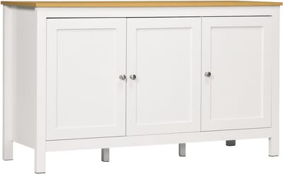 Opbergkast, dressoir, met 3 deuren, 2 verstelbare legplanken, voor eetkamer, woonkamer, keuken, entree, werkblad met lichte houtnerf, 120 x 40 x 70 cm, wit