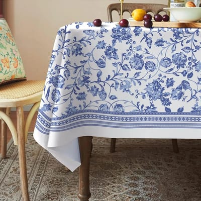 Blauw Bloemig Rustiek Rechthoekig Tafelkleed Keuken Eetkamer Decor Waterdicht Tafelkleed voor Tafel Feestdecoraties 100x145cm