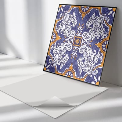 Wallfluent Vinyl Tegels - Bloemenpatroon met Ornamenten Zelfklevende Vinyl Tegels - 30 cm x 30 cm - Marine Vinyl Tegels - Set van 9 - Vierkant PVC Tegels - Texturen Plaktegels - Vloer Tegels PVC - Plaktegels Keuken en Badkamer