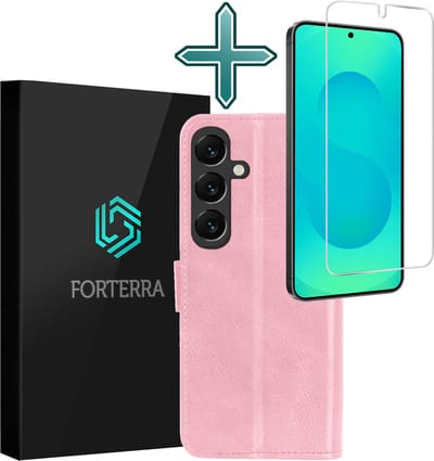 Hoesje Met Screenprotector - Geschikt voor Samsung Galaxy S25 - Luxe Pasjeshouder - Flipcase - Bookcase Portemonee - Flip Case - Kunstleer Book Case - Book Cover - Walletcase - Portemonneehoes - Lichtroze