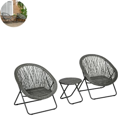 Balkonset 2 personen - Tuinset - Bistroset - Grijs - Weerbestendig - 3 delig - 2 stoelen - 2 personen - Gecoat staal - Onderhoudsvrij staal