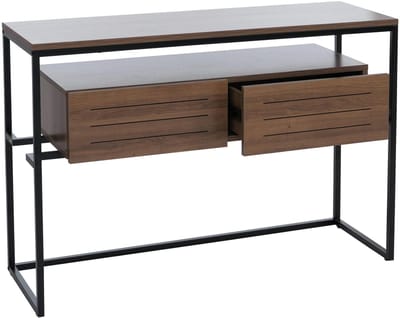 Consoletafel MCW-P46, telefoontafel bijzettafel opbergtafel, lade metaal MDF melamine 80x120x40cm ~ bruin
