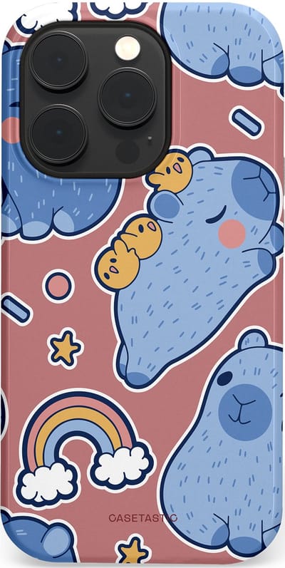 Casetastic Hoesje Geschikt voor Apple iPhone 14 Pro Magsafe - Stijlvolle Beschermende Duo-layer Case - Capibara knuffelvriend