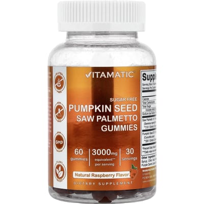 Vitamatic, Pompoenpit, Zaagpalmetto, Natuurlijke Framboos, 60 Gummies