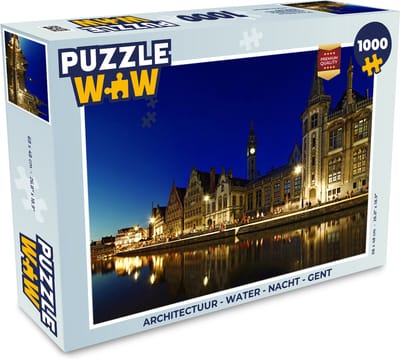 Puzzel Architectuur - Water - Nacht - Gent - Legpuzzel - Puzzel 1000 stukjes volwassenen