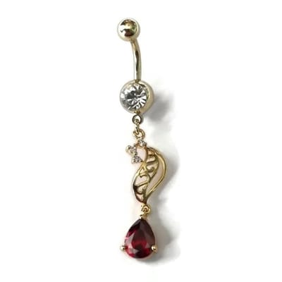 Aramat Jewels | Piercings | Goudkleurige Stalen Navelpiercing met Druppelhanger | | | |10mm | Staal | Volwassenen | Verkleurd niet