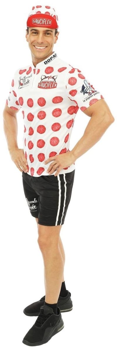 Retro Wieleroutfit Rode Bolletjestrui - incl. Broek en Petje