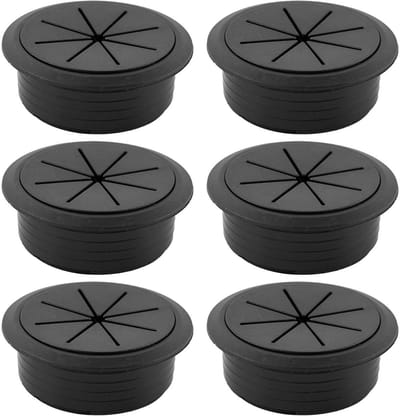 longziming -6 Stuks Kabeldoorvoer Bureau – 60 mm Kabeldoorvoeringen van Kunststof, Afsluitbare Kabeldoorlaat voor Netjes Kabelbeheer op Bureau, Werkplek of Thuis (Zwart)