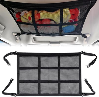 Dailygoods- Bagagenet Dubbellaags Ontwerp - Opbergnet Auto - Plafond Cargo Net - Verbeterd Ritsontwerp - Lichtgewicht - 90 x 65 cm