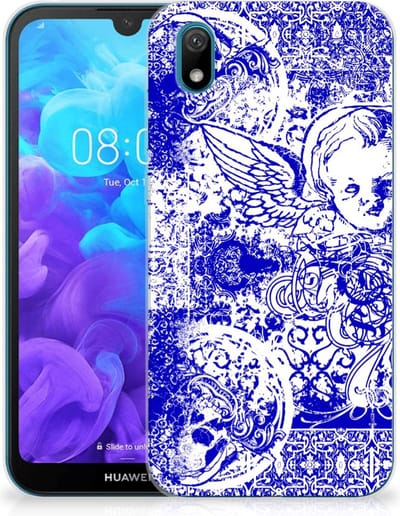 Silicone Back Case Huawei Y5 (2019) Angel Skull Blauw