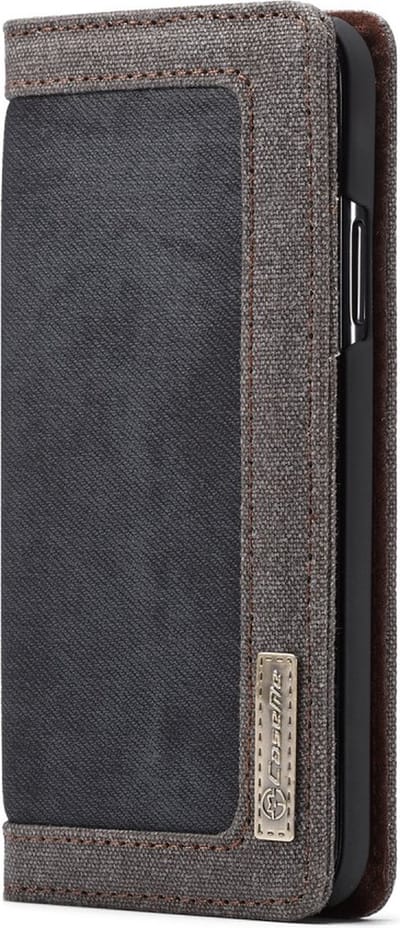 Caseme Canvas Wallet Bookcase geschikt voor iPhone XS Max - Bruin Zwart