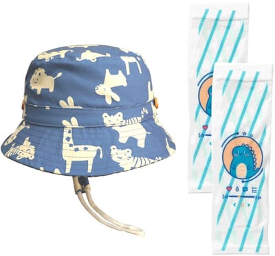 Allecto - Kindermuts - Verstelbare Emmer - Zoete Dierenzonhoed - Blauw - Kindermouwen - Perfect voor Zonnige Dagen - 1 Stuk