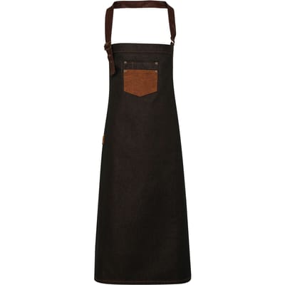 Premier Unisex Volwassenen Divisie Waxed Look Faux Leather Denim Bib Apron (Zwart/Tan Denim)