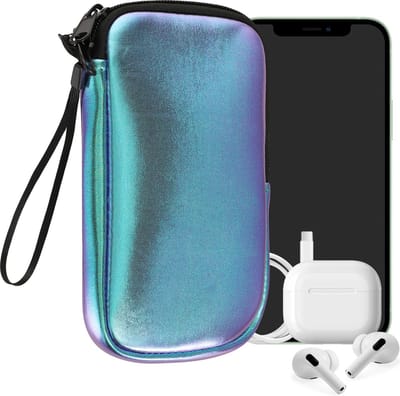 kwmobile telefoontasje universeel geschikt voor L - 6,5" smartphones - 16,5 x 8,9 cm - Hoesje met rits en polslusje -In metallic petrol -