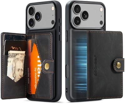 CaseMe JH-01 Hoesje Geschikt voor Apple iPhone 17 Pro | Back Cover met Magnetische Kaarthouder | Beschermhoes Pasjeshouder Achterkant | 4 Pasjes en Briefgeld | Zwart