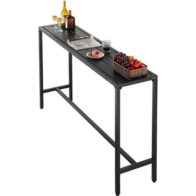 Buiten Barkruktafel, 160 x 37,5 cm Terras Barkruktafel, Waterdicht Blad & Stevig Metalen Frame, Rechthoekige Tafel op Bartafelhoogte, Buitenmeubilair voor