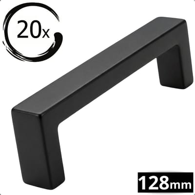 20X Handgrepen Mat Zwart RVS Modern - Boormaat 128mm - Greepjes - Handgreep - Handgrepen keukenkastjes - Handvatten - Meubelgreep zwart - Handgrepen voor deurtjes