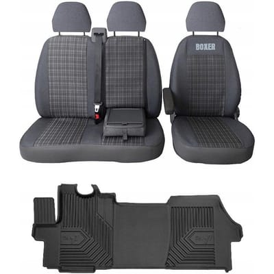 Peugeot Boxer 2006-2025 - Set Autostoelhoezen + 77-Line Vloermatten - 2+1 Configuraties - Maatwerk - Hoogwaardig TPE