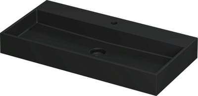 INK United wastafel porselein met 1 kraangat, inclusief porseleinen click plug en verborgen overloop systeem 90x45x11cm, mat zwart