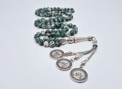 Handgemaakte tesbih "Tasbih" natuursteen "Qinghai hade" - Aantal kralen 99 - Diameter kralen 8MM - met metaal tassel "Allah Alwahid" - Een mooi cadeau-idee
