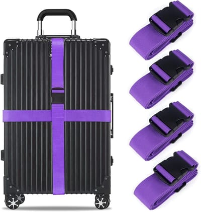 SnelShoppen - Set van 4 Luggage Straps, Gepersonaliseerde Kofferspanners, Verstelbare Nylon Bagagestraps, Non-Slip Reisaccessoires in Lilac voor Veili