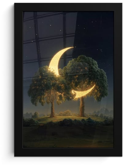 Poster in lijst - Fotolijst 20x30 cm - Posters - Maan - Bomen - Rust - Posterlijst zwart - Decoratie - Wanddecoratie woonkamer - Muurdecoratie slaapkamer