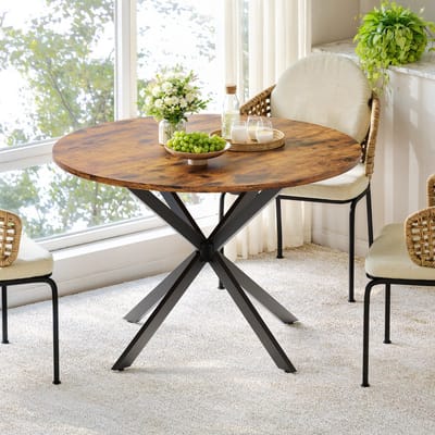 Eettafel Ø120 cm - Ronde Tafel met X-poten - Industrieel Design - Hout/Metaal - Vintagebruin/Zwart